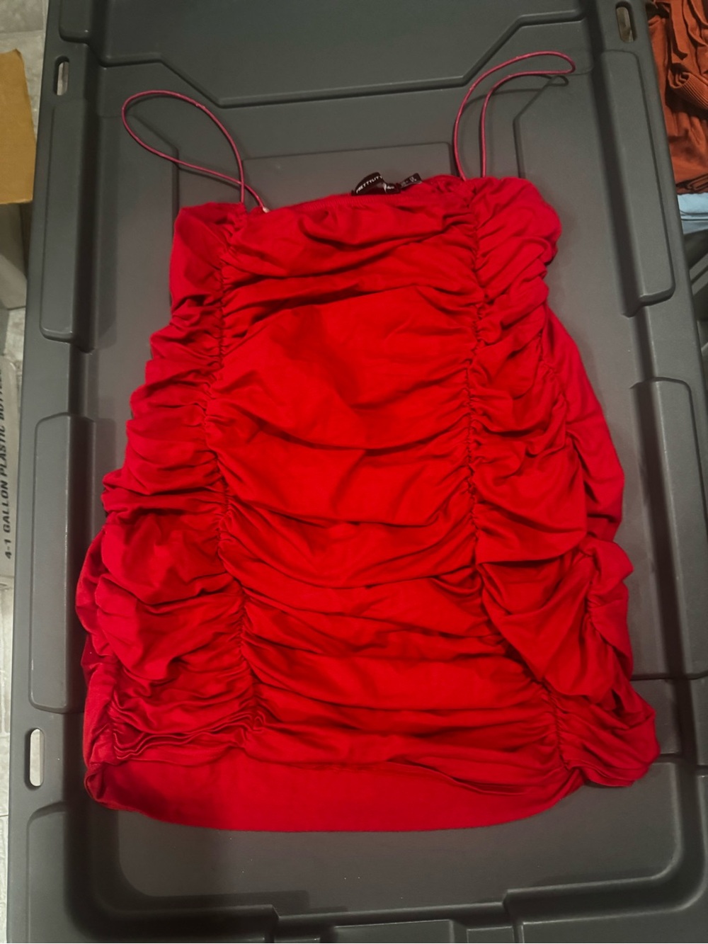 PrettyLittleThing Red Ruched Spaghetti-Strap Mini Dress
